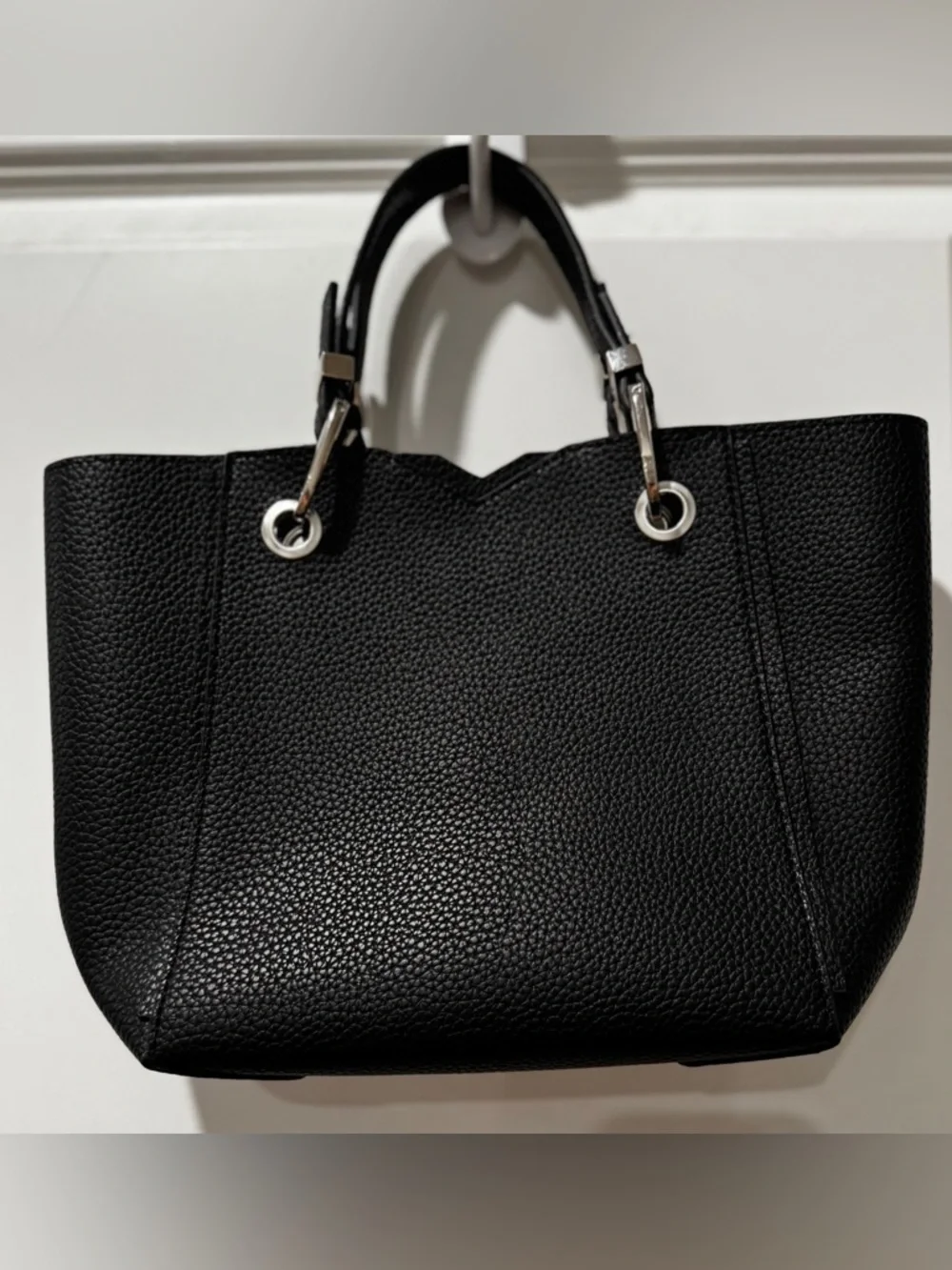 Steve Madden Black Pebbled Tote Bag NWOT Structured Silver Hardware - Picture 9 of 11